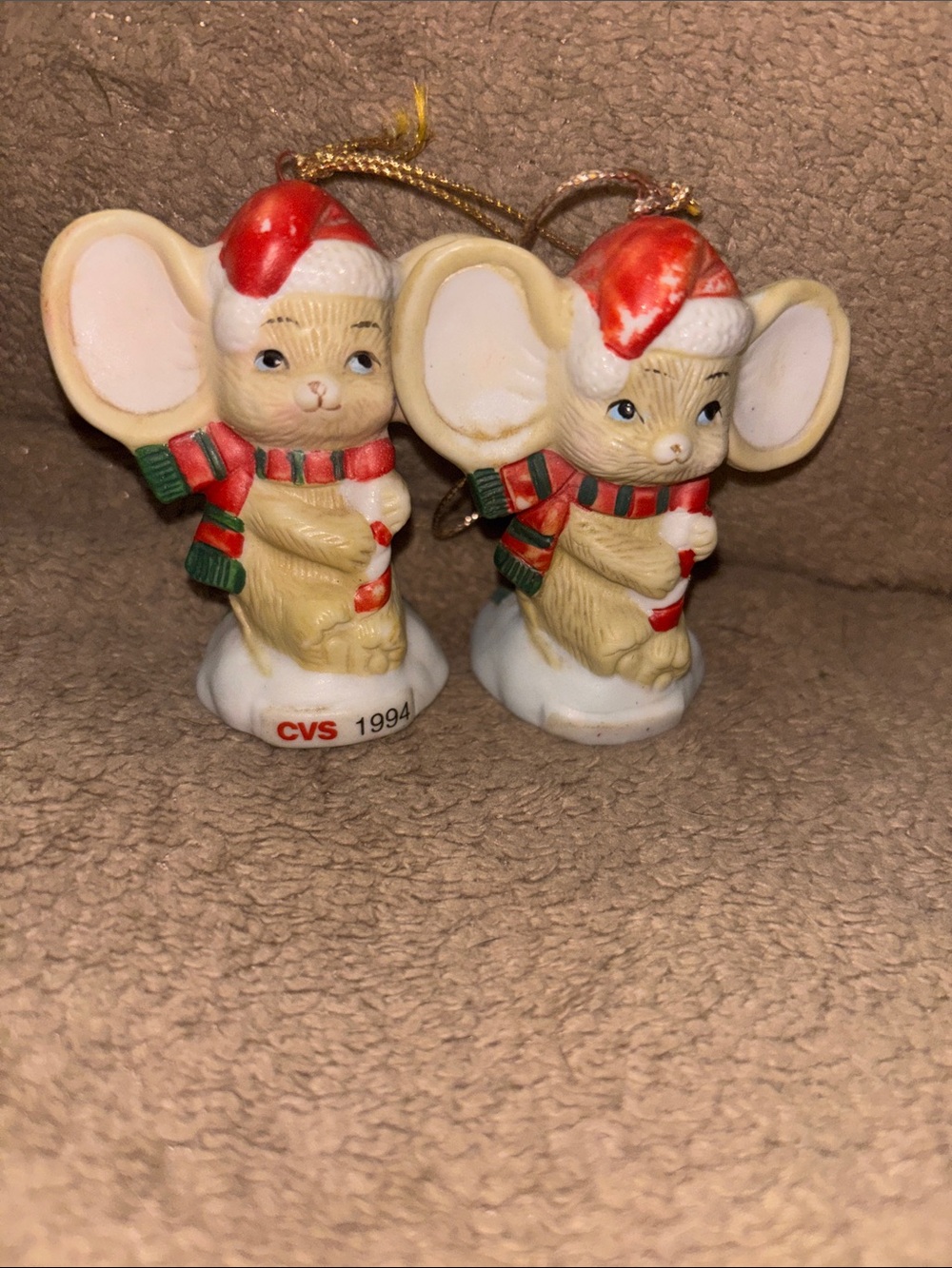 CVS 1994 Christmas Mouse Ornaments - Pair